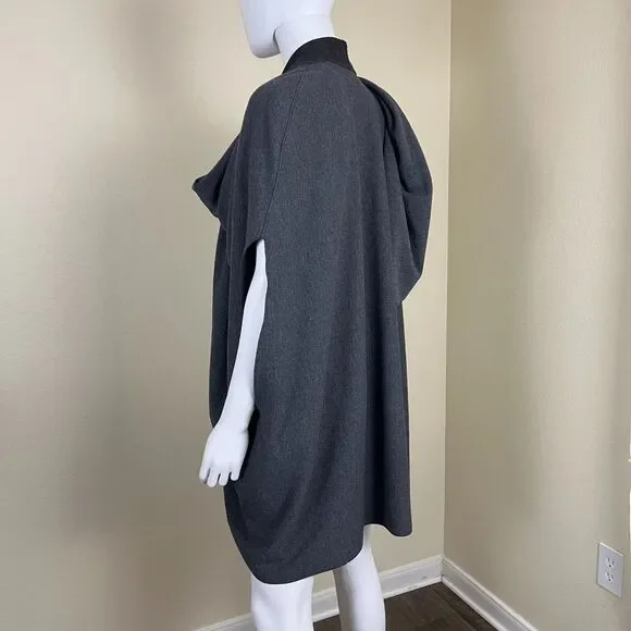 Zara Women Size M Gray Asymmetric Wool Cape Poncho Wrap Kimono Modern Minimalist - Picture 13 of 15